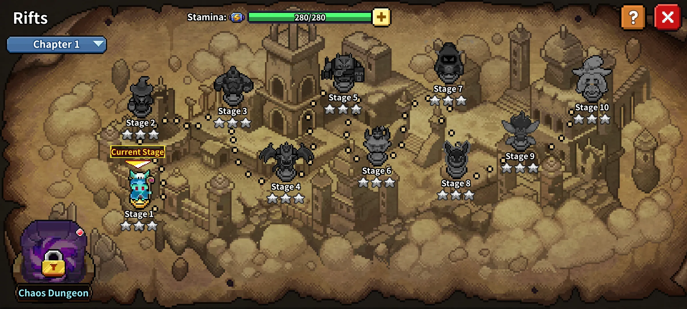The Rifts Chapter 1 map with stages 1 to 10